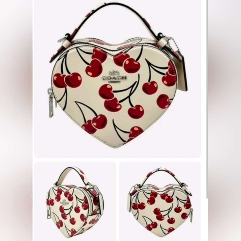 Coach Heart-Shaped Cherry Print Bag - Cream and Red